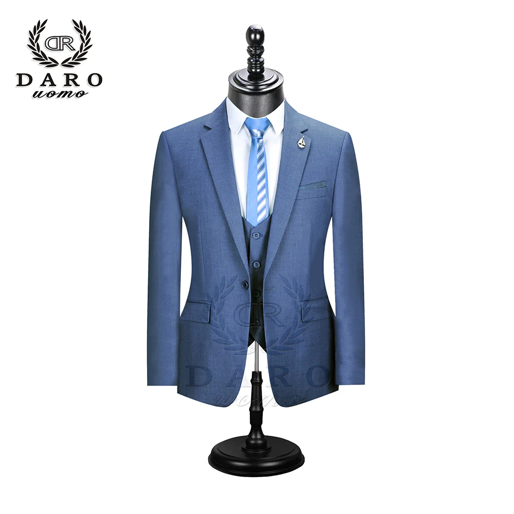 Даро мужские костюмы Slim Fit пиджак брюки жилет для работы в деловом стиле и для свадьбы комплект из 3 предметов DR6158 - Цвет: DRV6158-15