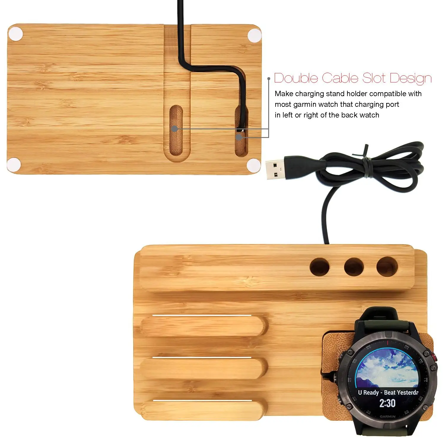 Fenix 6 бамбуковое дерево Fenix зарядное устройство Charing Dock держатель для Garmin Fenix 5/5X/5S/настольная станция Органайзер с кабелем Charing