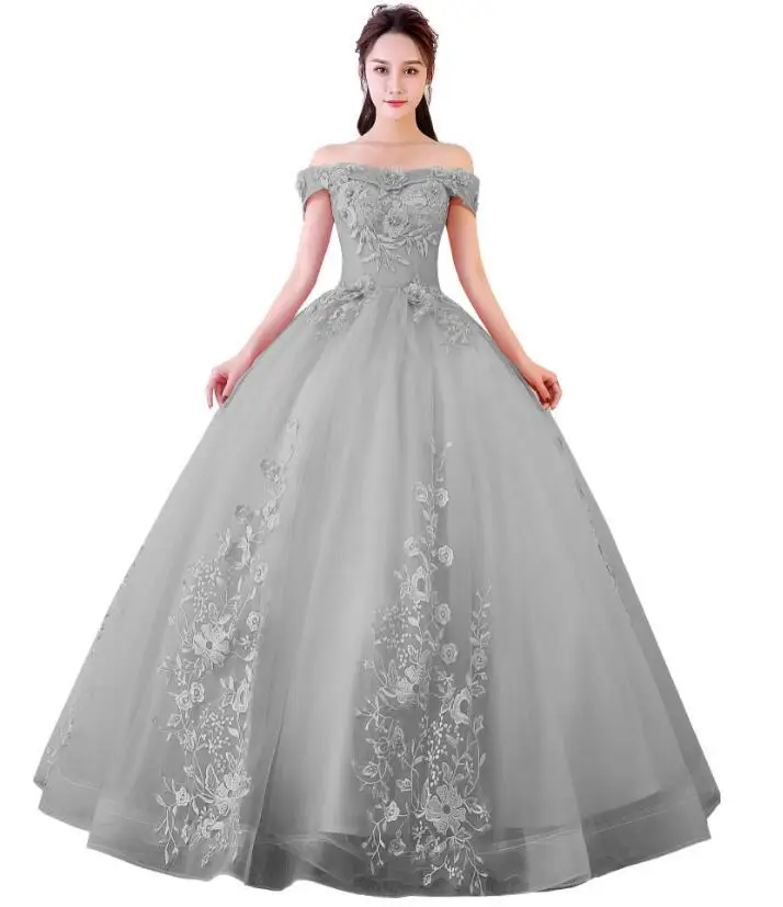 Розовые бальные платья Милая Тюль с кружевным жемчугом Vestidos De 15 Anos сладкий 16 платья Бальные вниз платья выпускного вечера - Цвет: Серый