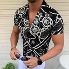 Новинка 2021, Мужская гавайская рубашка с отворотом, топы с принтом на пуговицах и коротким рукавом, Повседневная модная деловая рубашка, Мужская одежда, рубашки для отпуска