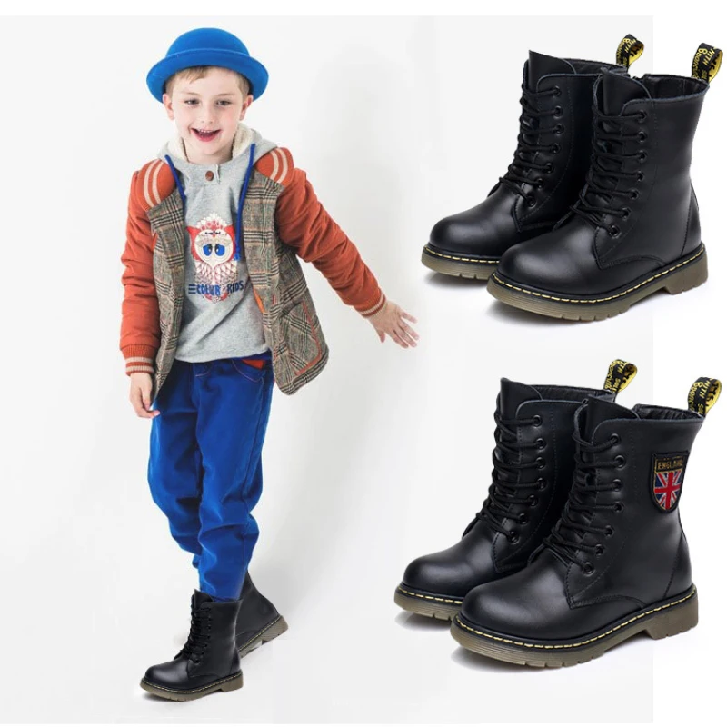 Детские модные ботинки из натуральной кожи обувь для мальчиков кожаные детские