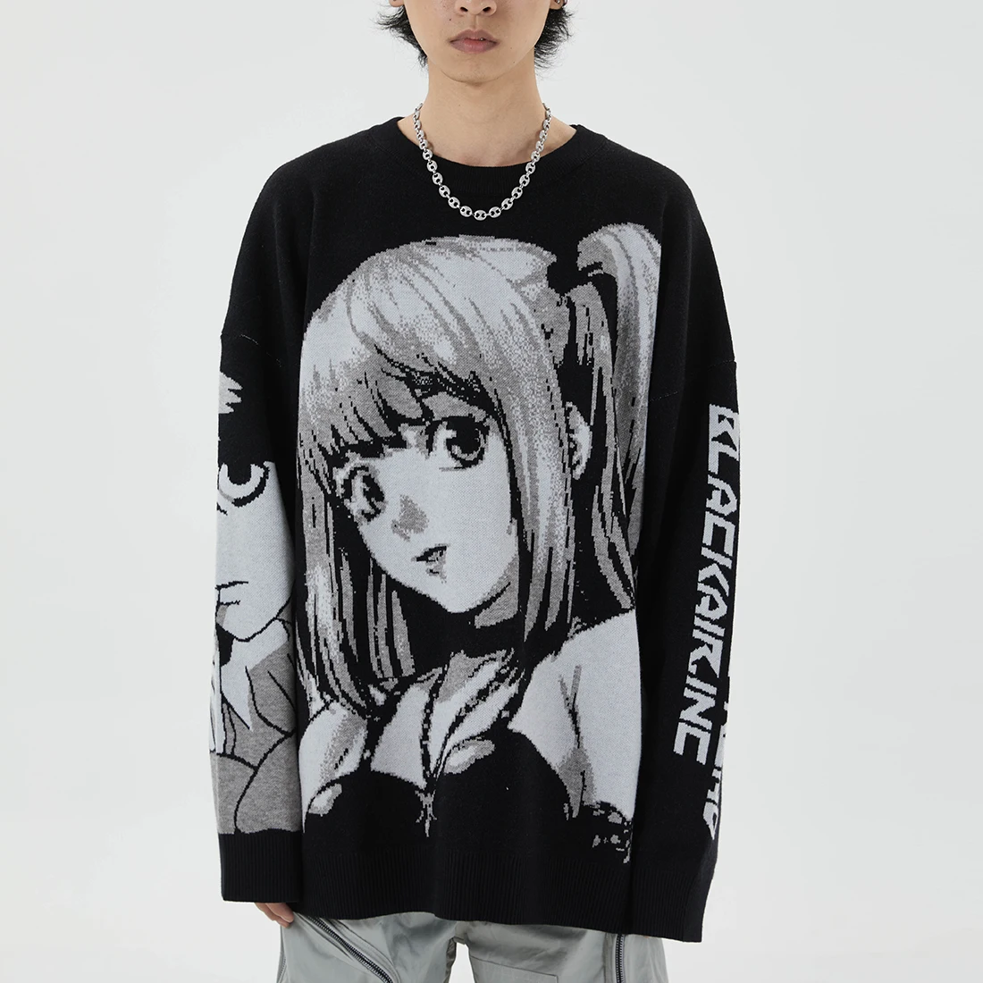 ATSUNNY 2021 Hip Hop Streetwear Vintage Style Harajuku Knitting Sweater Anime Girl Knitted Death Note Sweater Pullover images - 6