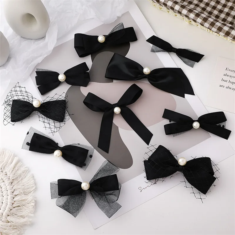 Черный сетчатым бантом Винтажная заколка для волос французский Стиль