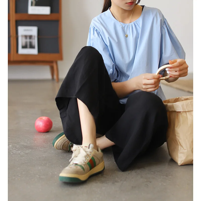 

Женская рубашка из чистого хлопка с коротким рукавом и круглым вырезом, Новинка лета 2021, свободная повседневная универсальная Модная рубаш...