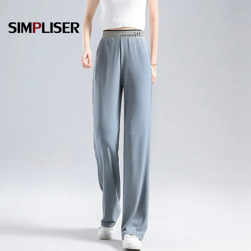 

Ice Silk Wide Leg Pants Women Summer Thin High Waist Leisure Trousers Plus Size 5XL Ladies Thin Cool Baggy Pants Black Grey Blue