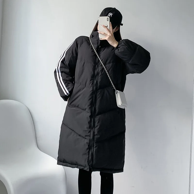 2021 Winter New Fashion Casual Sports Padded Jacket Women Zipper Thick Loose Hooded Coat Women Mid-length Down Padded Jacket