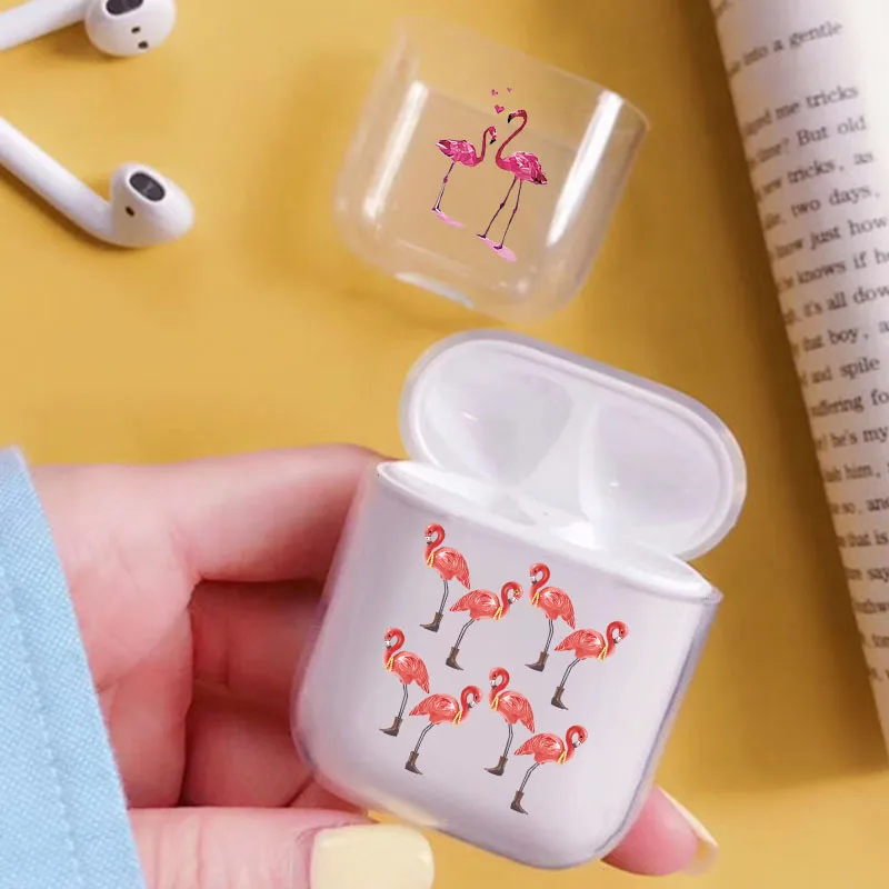 Прозрачный симпатичный мультяшный фламинго для Apple Airpods 1/2 чехол прозрачный