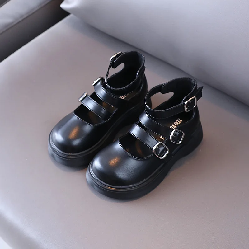 

Autumn Black Hollow Girls Roman Shoes Round Toe Girls Princess Shoes Children Leather Boots