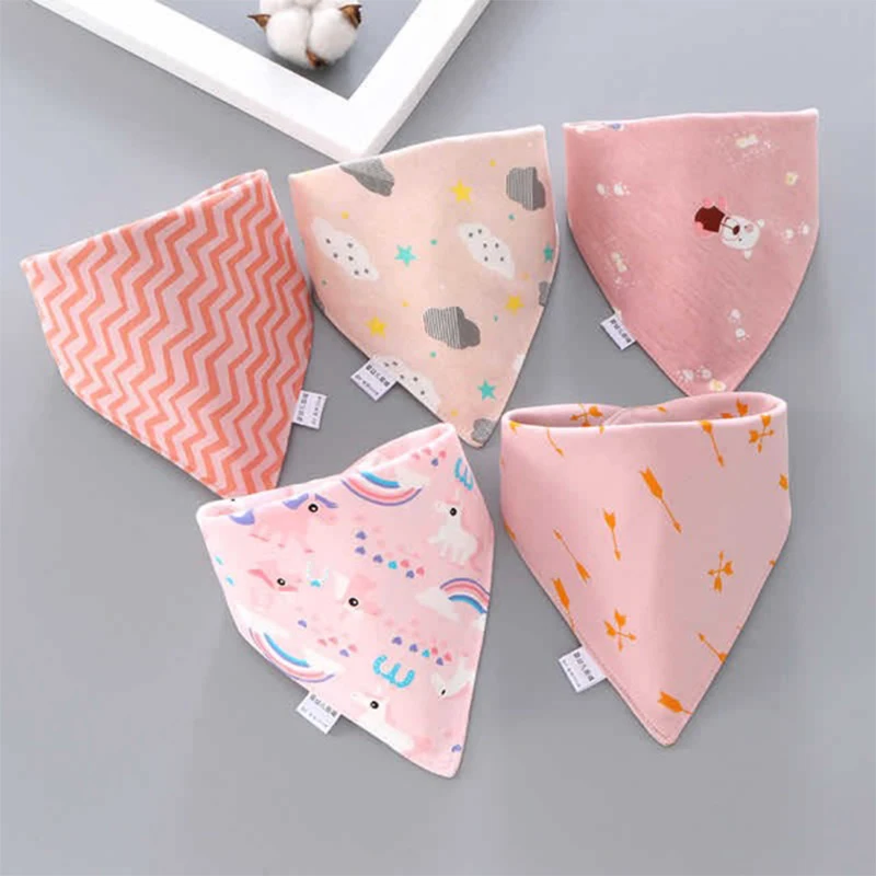 5pcs Baby Bibs Triangle Cotton Child Newborn Rotating Double Pattern Striped Star Girls Feeding Burp Cloths | Детская одежда и