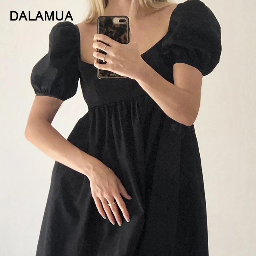 

Women Mini Dress Lantern Short Sleeve Solid Black Plaid Causal Loose Office Lady 2022 Summer Fashion Female Dresses Vestidos New
