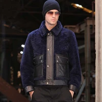 sani thicken short shearling fur real sheepskin leather genuine jacket black navy winter autumn natural fur overcoat