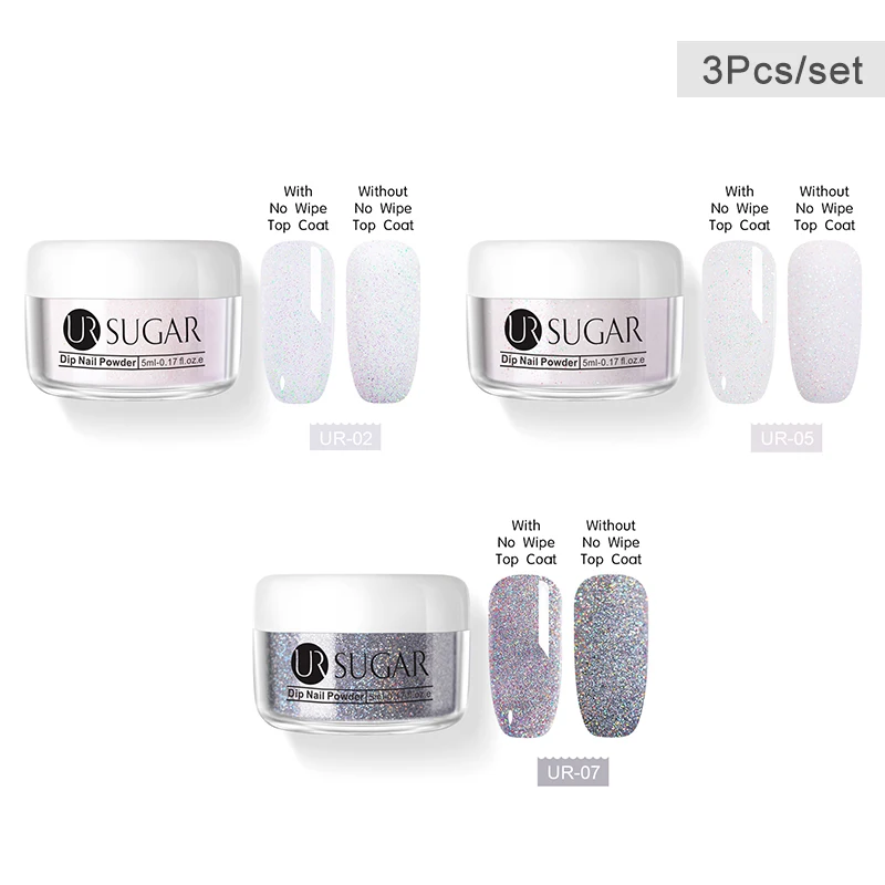 3pcs set1 UR SUGAR 6 шт. голографическая пудра для ногтей набор градиентных лазерных сахаров Dip лак для ногтей порошок пигмент украшения для ногтей - Цвет: 3pcs set1