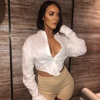 2021 autumn european and american womens ins style sexy navel pleated cardigan shirt solid color top shirt
