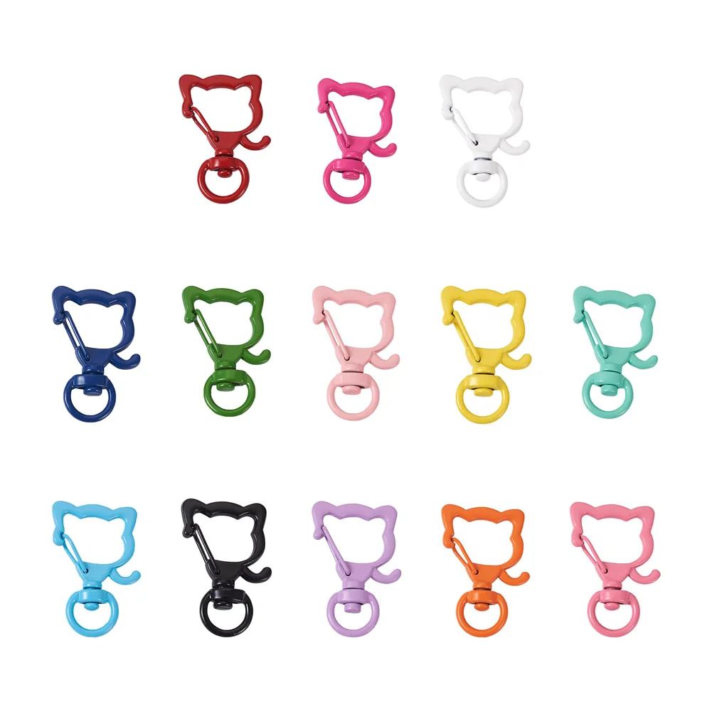 

26Pcs/box Alloy Baking Paint Swivel Clasps Flower Dolphin Dog Head Shape Snap Lobster Clasp Hooks for Keychain Jewelry Making
