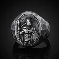 vintage spartan warrior helmet ring for men gothic punk viking norse rune warrior rings totem amulet jewelry