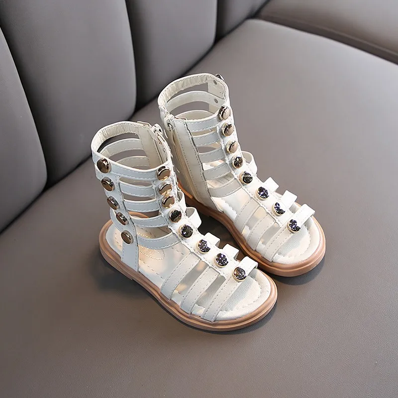 

3 10 Years Girl School Shoes Princess Sandals Girls Fashion Rivet 2021 Summer Shoes For Child Rome Beach Kids Gladiator Sandals