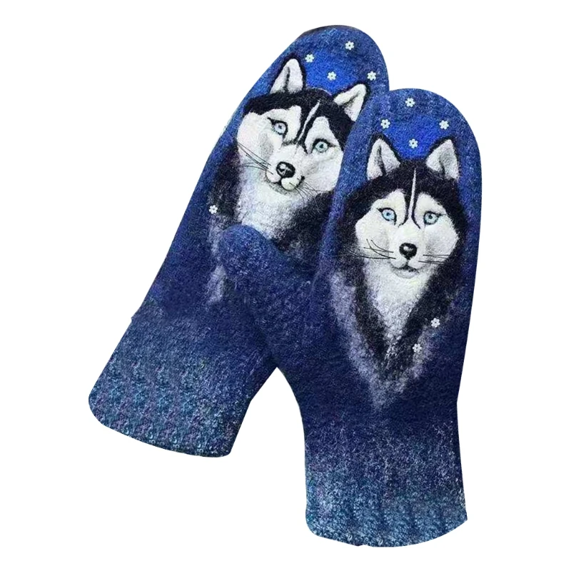 

Women Faux Cashmere Gloves Floral Wolf Animal 3D Print Thermal Warm Mittens J78E