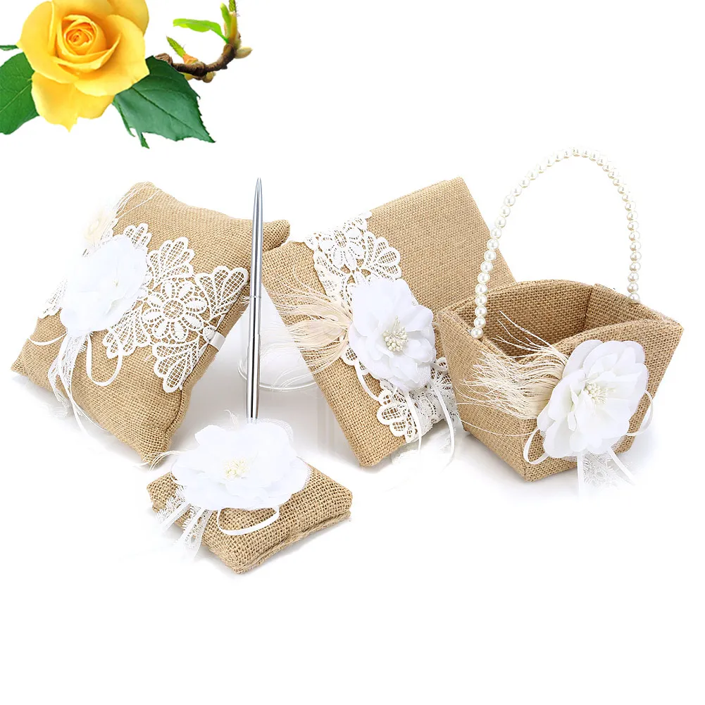 5 шт./компл. Свадебная Гостевая книга из мешковины + ручка подставка для ручек