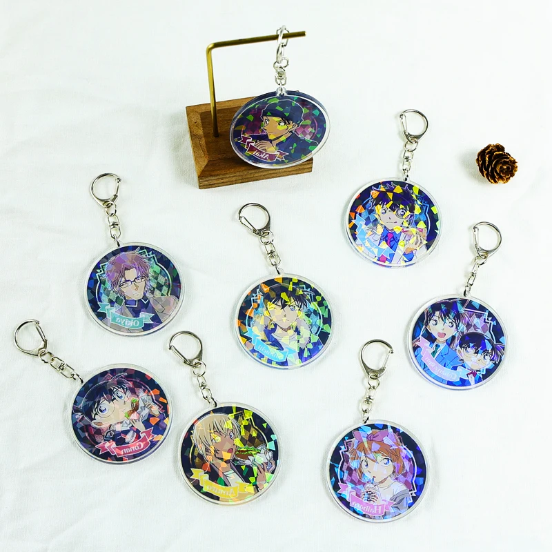 

Anime Detective Conan Keychain Case Closed For Key Ring With Red Heart Bead Child Student Classic Anime Jewelry Birthday Gift