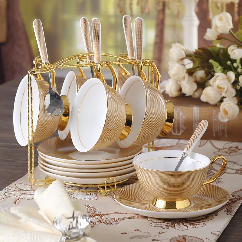 180 мл Золотой Классический костяной фарфор кофейный чайный набор с ложкой