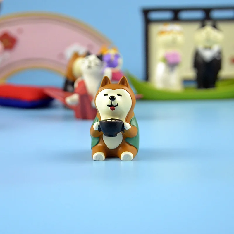Японский каваи мультфильм Maneki neko талисман Шиба ину кролик Королевское свадебное украшение семья вечерние sakura экран миниатюрная фигурка - Цвет: No4 drinking Shiba