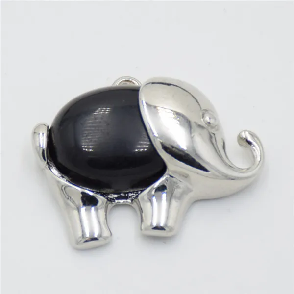 black agate Энергетические милые Подвески в виде слона, аметисты, розы, кварцы, кристалл, опал, Лапис, камень, ожерелье, подвеска для девочек, детские ювелирные изделия - Окраска металла: black agate