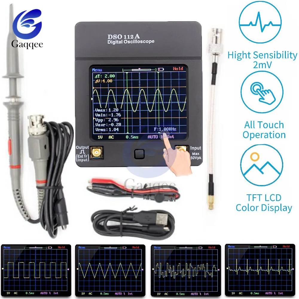Цифровой мини осциллограф 112A портативный 8 битный ЖК TFT с сенсорным экраном USB