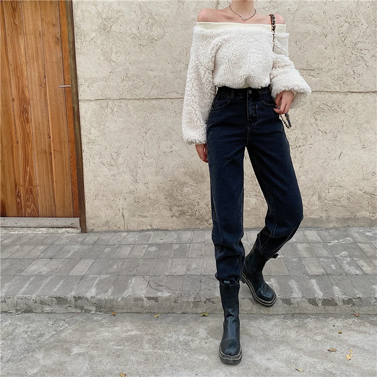 

ZHISILAO Straight Harem Jeans Women Vintage High Waist Denim Pants Plus Size Fleece Streetwear Autumn Winter Jeans 2020