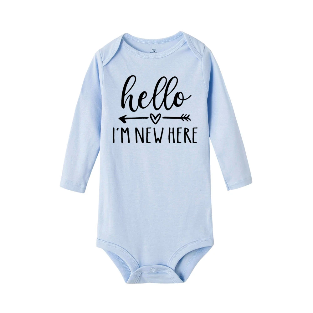 BabyFashion Romper Letter Print Hello I'm New Here Funny Infant Playsuits Clothes Long Sleeve Toddler Jumpsuits Outfits |
