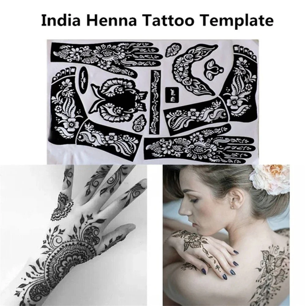 Fashion India Henna Template Hand Body Art Stickers Tattoo Stencils Hand Art Stickers Reusable Temporary Painting Diy Kit Tools