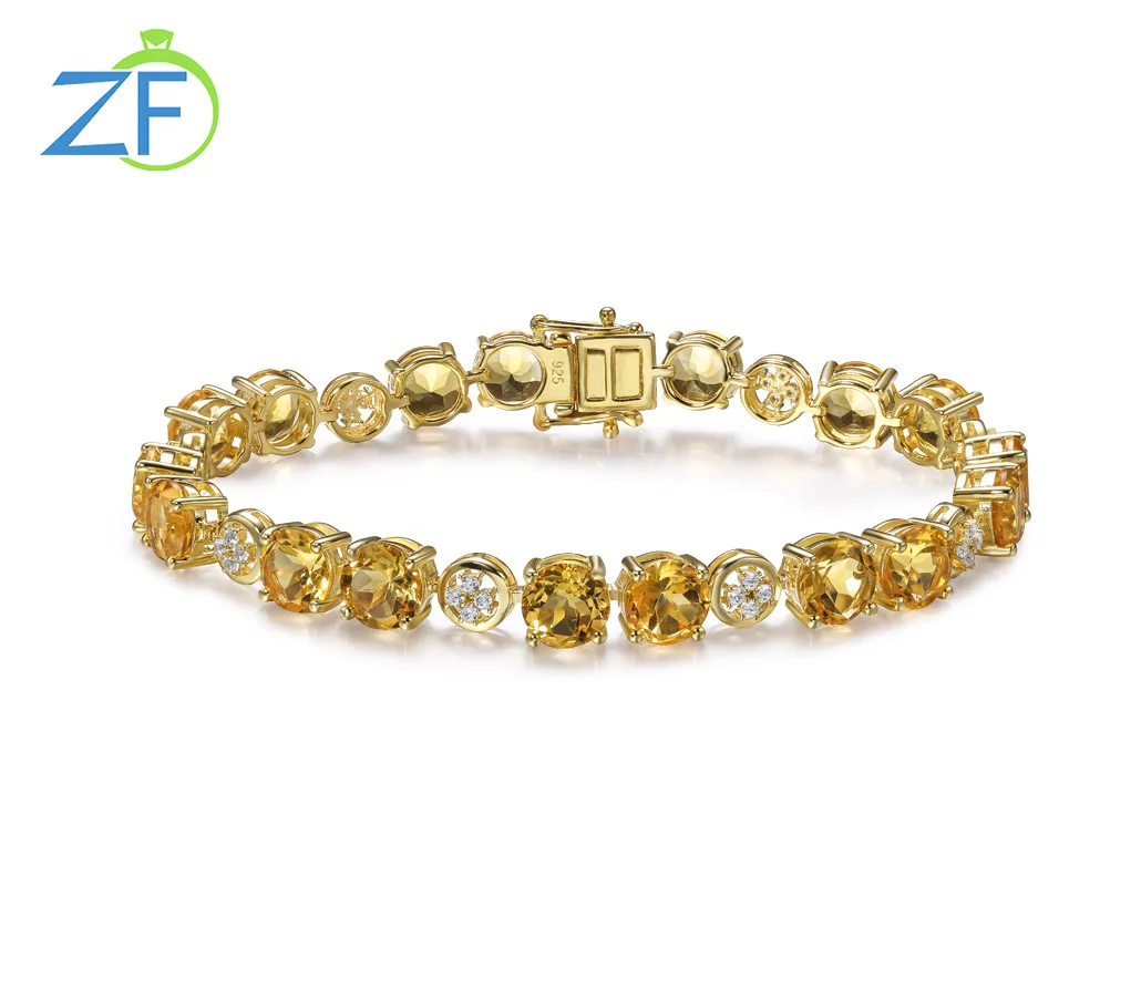 

GZ ZONGFA 100% 925 Sterling Silver Tennis Bracelets for women Natural Citrine Peridot Topaz Color Treasure Fashion Fine Jewelry