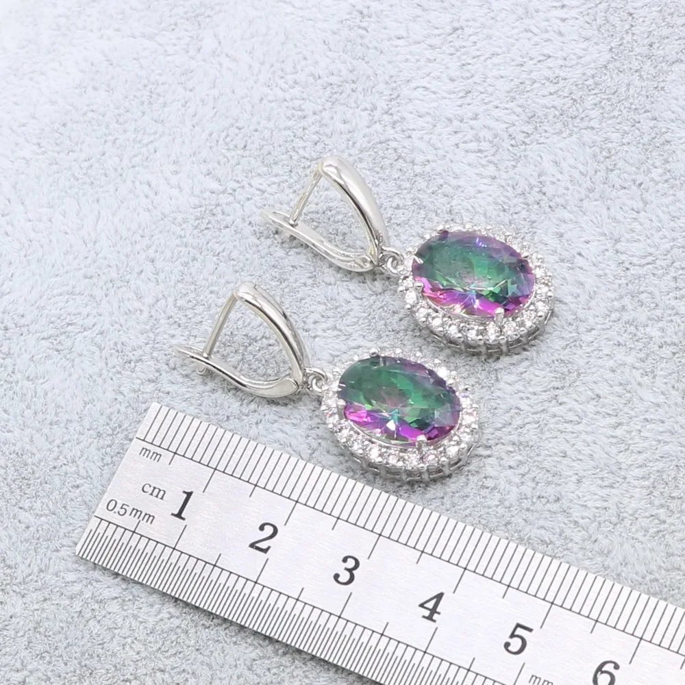 Разноцветные серебряные серьги 925 пробы с браслетом цепочка кулон кольцо подарок