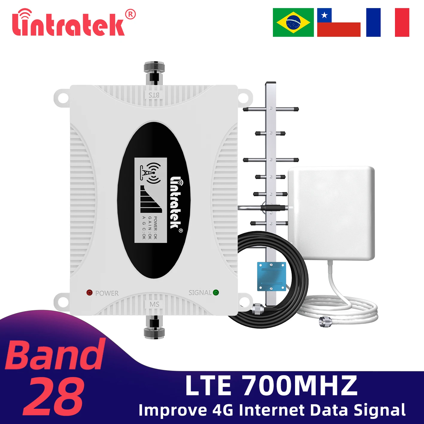 

Lintratek AGC B28 Signal Booster 4G LTE 700mhz Mobile Phone Signal Repeater Band 28 700 Internet Cellular Amplifier Antenna Kit