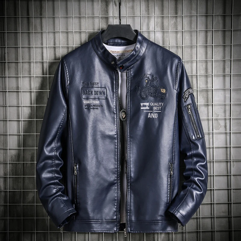 Мужская классическая мотоциклетная куртка зимняя кожаная на молнии байкерская