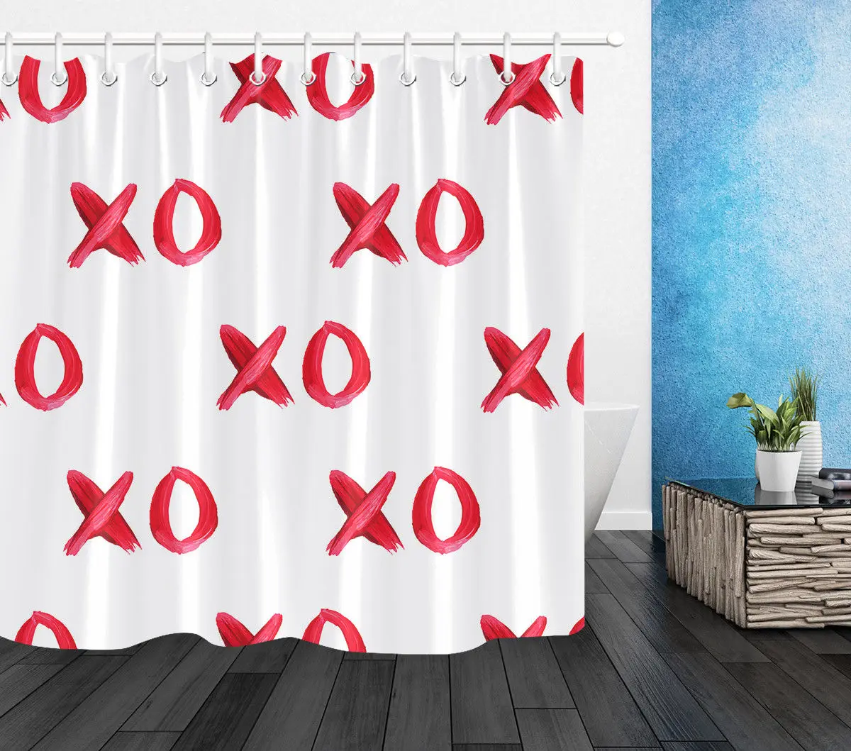 

Red Love Valentine Shower Curtain Set Waterproof Fabric Bathroom Accessory Hooks