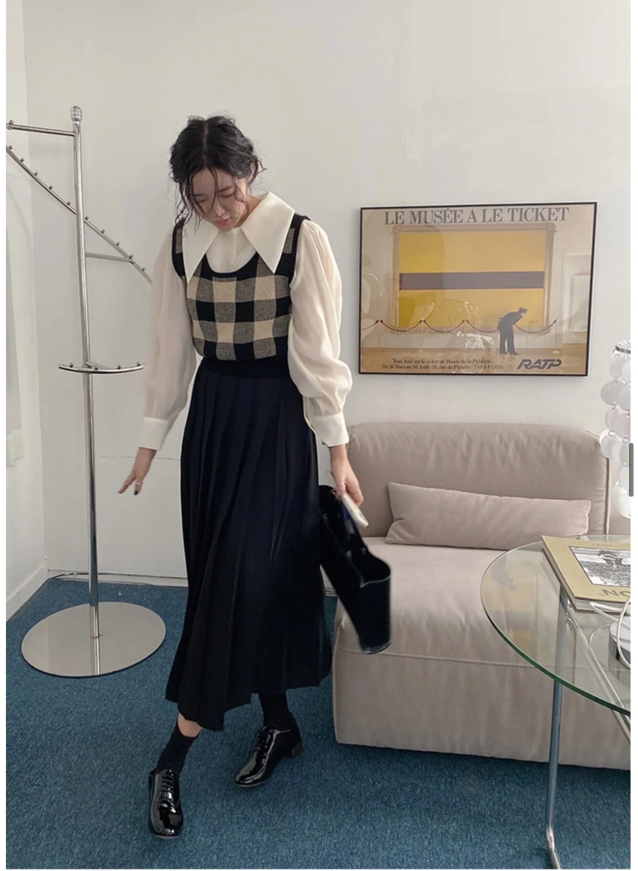 Korean Style Original Autumn New Han Dong Gate Elegant College Solid Color Pleated Skirt | Женская одежда