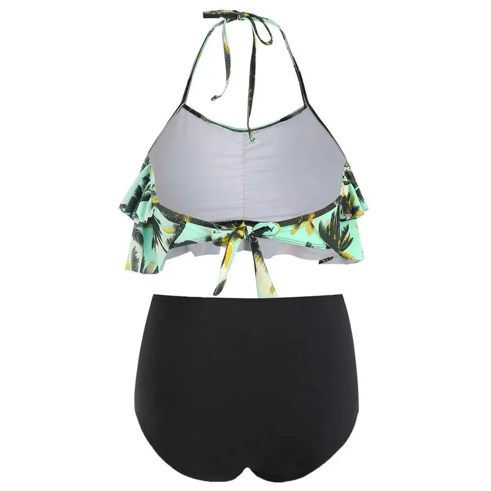 Купальник женский в богемном стиле комплект бикини с воланом и высокой талией