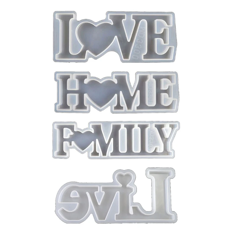 

4 Pack Alphabet Mold Silicone Resin Letter Molds with Love Home Family Live Signs Epoxy Resin Molds DIY Table Home Decor