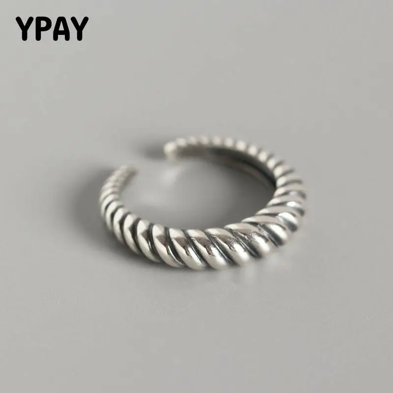 

YPAY 100% Authentic 925 Sterling Silver Adjustable Ring for Women Korea Japan Minimalist Twist Finger Rings Fine Jewelry YMR829