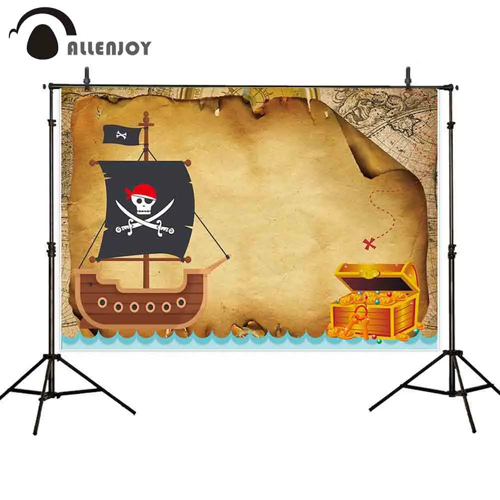 Баннер Allenjoy для пиравечерние деревянная лодка сундук с сокровищами карта мира