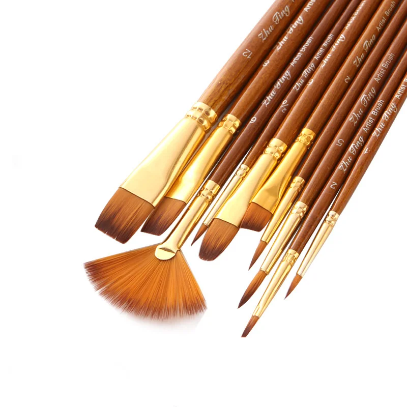 

10pcs Watercolo Paint Brush Pen Nylon Hair Round Head Pointed Paint Drawing Pen Acrylic Painting Pen Professional Art Supplies