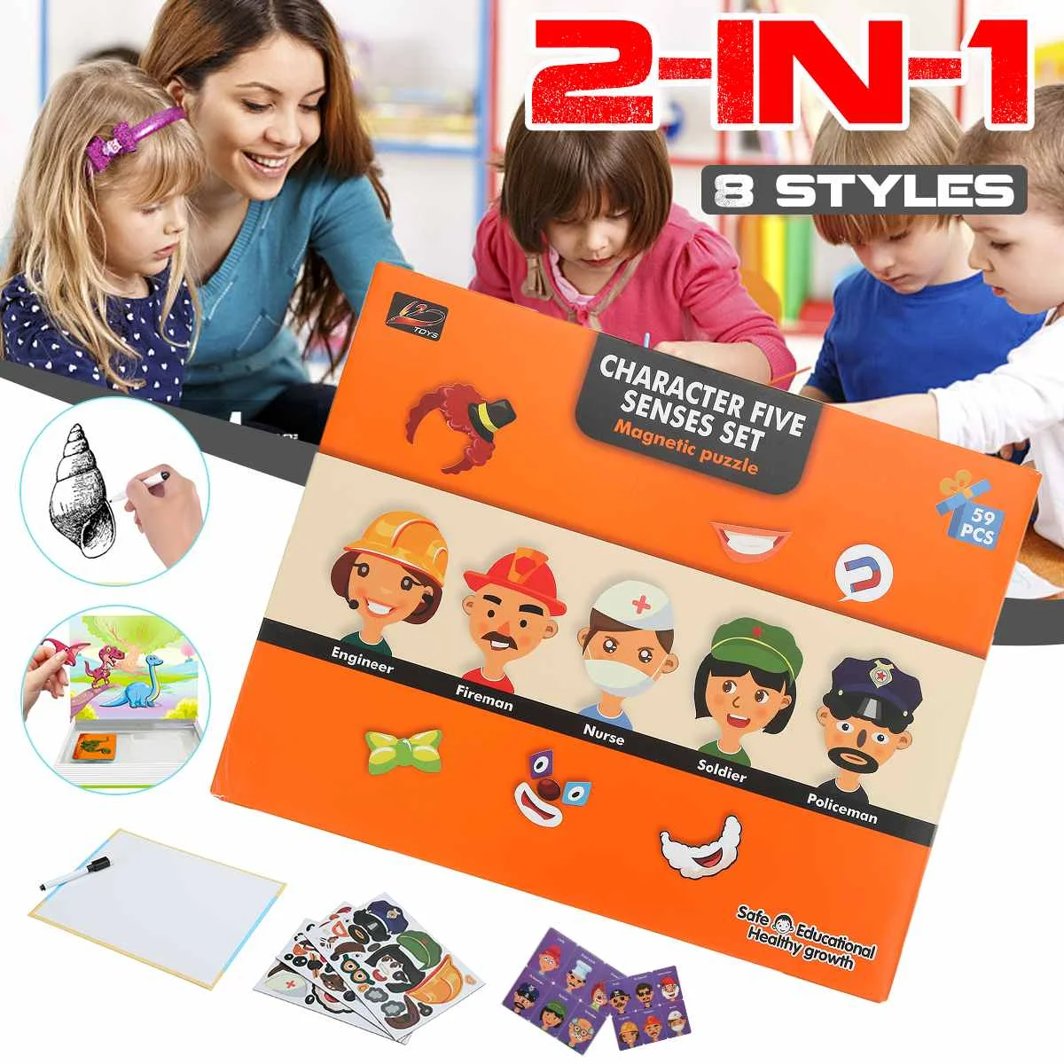 

2-IN-1 Wooden Magnetic Puzzles Kids Educational Toys Children's Letters/Numbers/Animal/Music Writing Board Easel Enlightenment