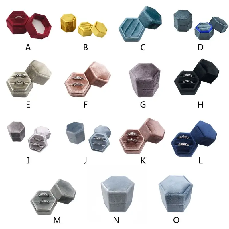 Серый бархат коробка для двух колец Шестигранная Свадебная церемония кольцо со