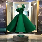 Зеленое Атласное Вечернее платье Verngo нового дизайна, Короткие вечерние платья без бретелек, уникальные пышные плиссированные платья длиной ниже колена для выпускного вечера, Саудовская Аравия, 2021