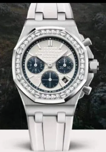 

Classic New Chronograph Men Stopwatch Sapphire Crystal Diamonds Bezel White Leather Stainless Steel Date Watch AAA+