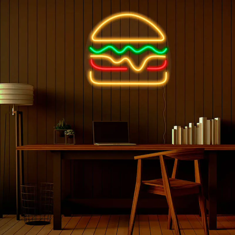 Неоновый светодиодный светильник с гамбургерами Kictchen на заказ вывеска в деловом