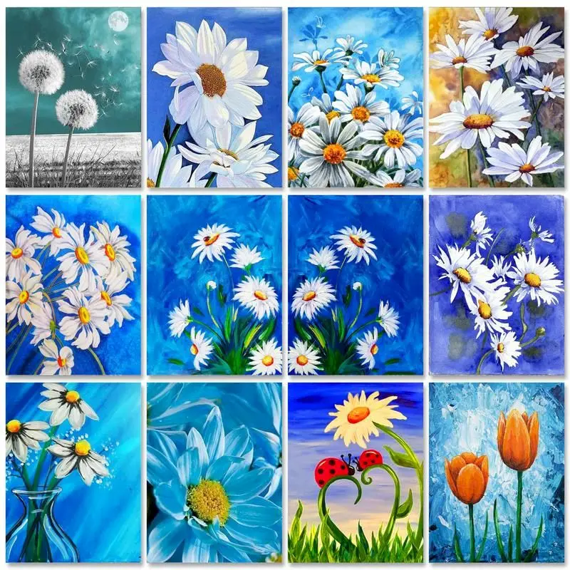 

PhotoCustom 60x75cm Paint By Numbers Chrysanthemum DIY Oil Painting By Numbers On Canvas Dandelion Flowers Number Painting