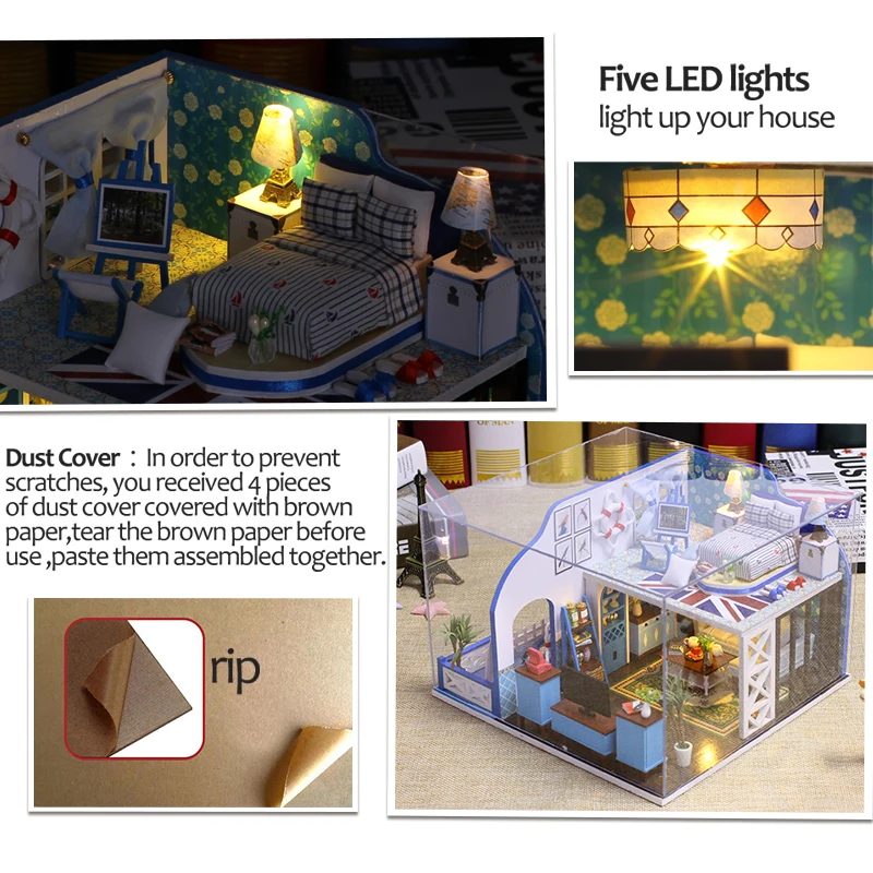 New DIY Dollhouse Wooden Doll Houses Miniature House Furniture Kit Boneca Casa With Led Toys for Children Birthday Gift | Игрушки и