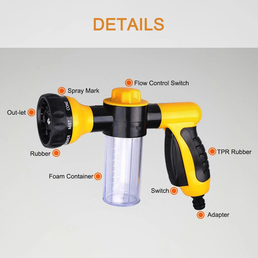 Портативный распылитель пены для мытья автомобиля, садовый шланг для воды, насадка для пены, дозатор мыла, пистолет, автоматический распылитель пены, инструмент для чистки автомобиля, мойка