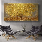 Большое современное золотое дерево, художественное искусство, картина маслом на холсте, настенные постеры и принты, настенные картины для гостиной, Настенный декор
